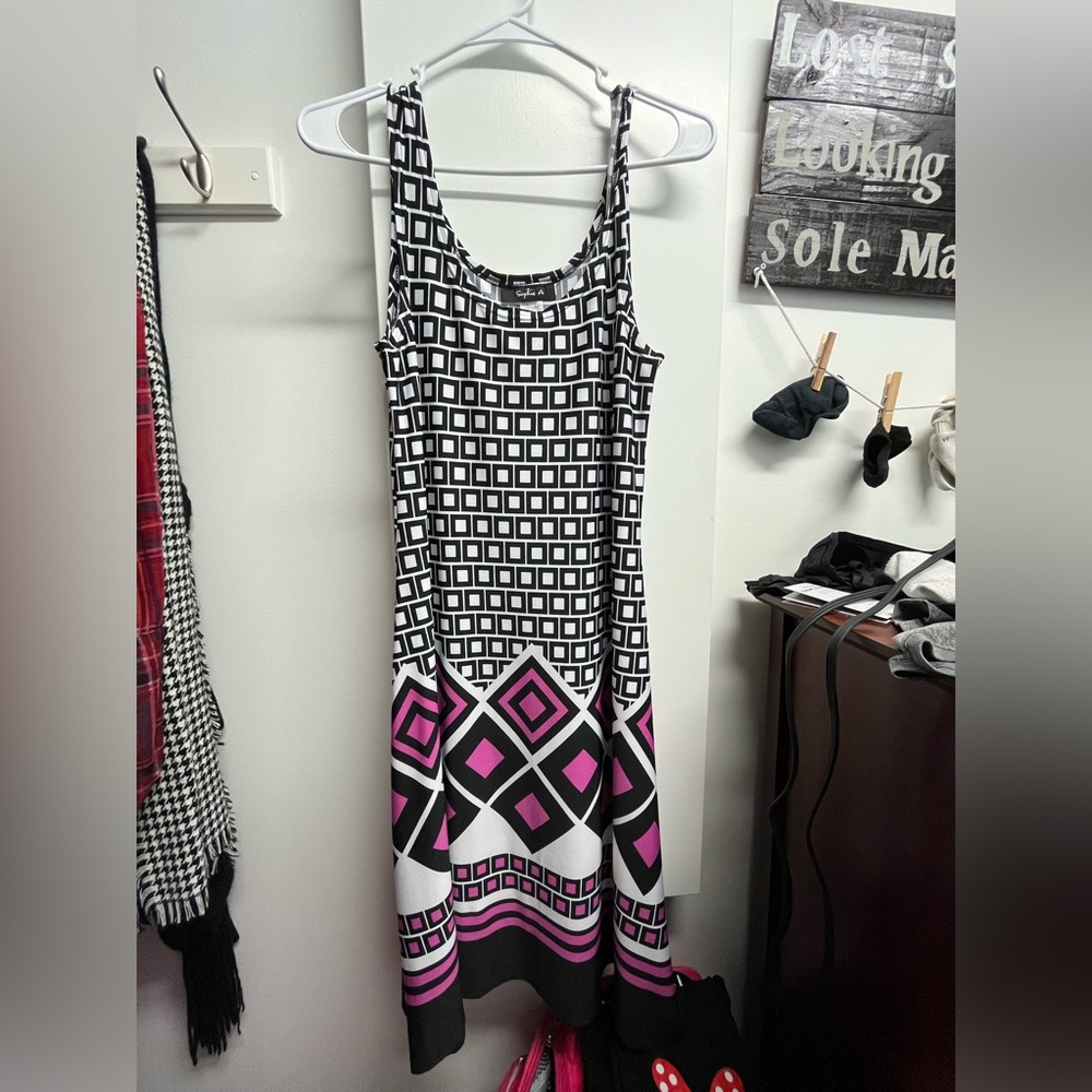 Black, white and purple dress